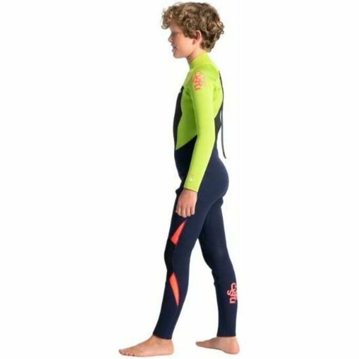 2024 C-Skins Junior Legend 4/3mm GBS Back Zip Wetsuit C-LE43JBZ - Slate Navy / Lime / Flo Red